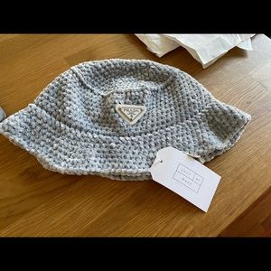 Prada logo blue chenille bucket hat, Shit we made
